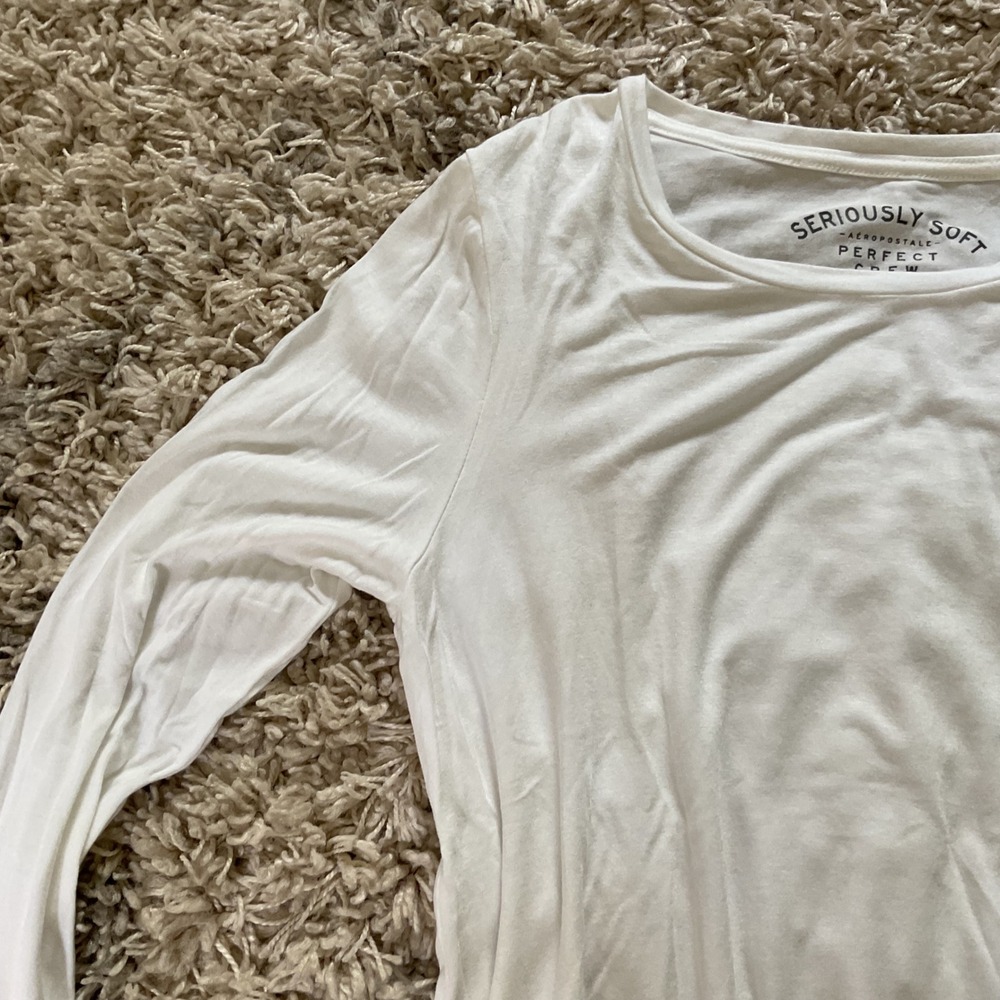 Aeropostale Seriously Soft Perfect Crew White Long Sleeve T-Shirt Womens Medium - Picture 6 of 12